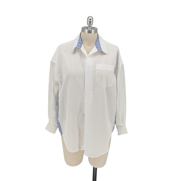 Eighty Twenty 8020 Colorblock Shirt White Blue S Business casual preppy minimal - Picture 1 of 8